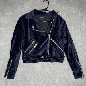 Walter Baker Travis Velvet Biker Motorcycle moto Jacket Zip Blue Women Size XS